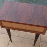 2 Bedside tables typical of the 50s in mahogany-colored varnished wood.