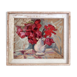 Table oil, still life, curly tulips