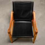 Kaare Klint Safari Chair in Black Leather and Ash for Rud Rasmussen, Denmark