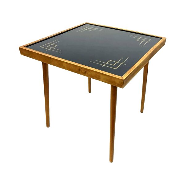 Table basse Alfred Busch, Allemagne années 1960, verre et bois de hêtre