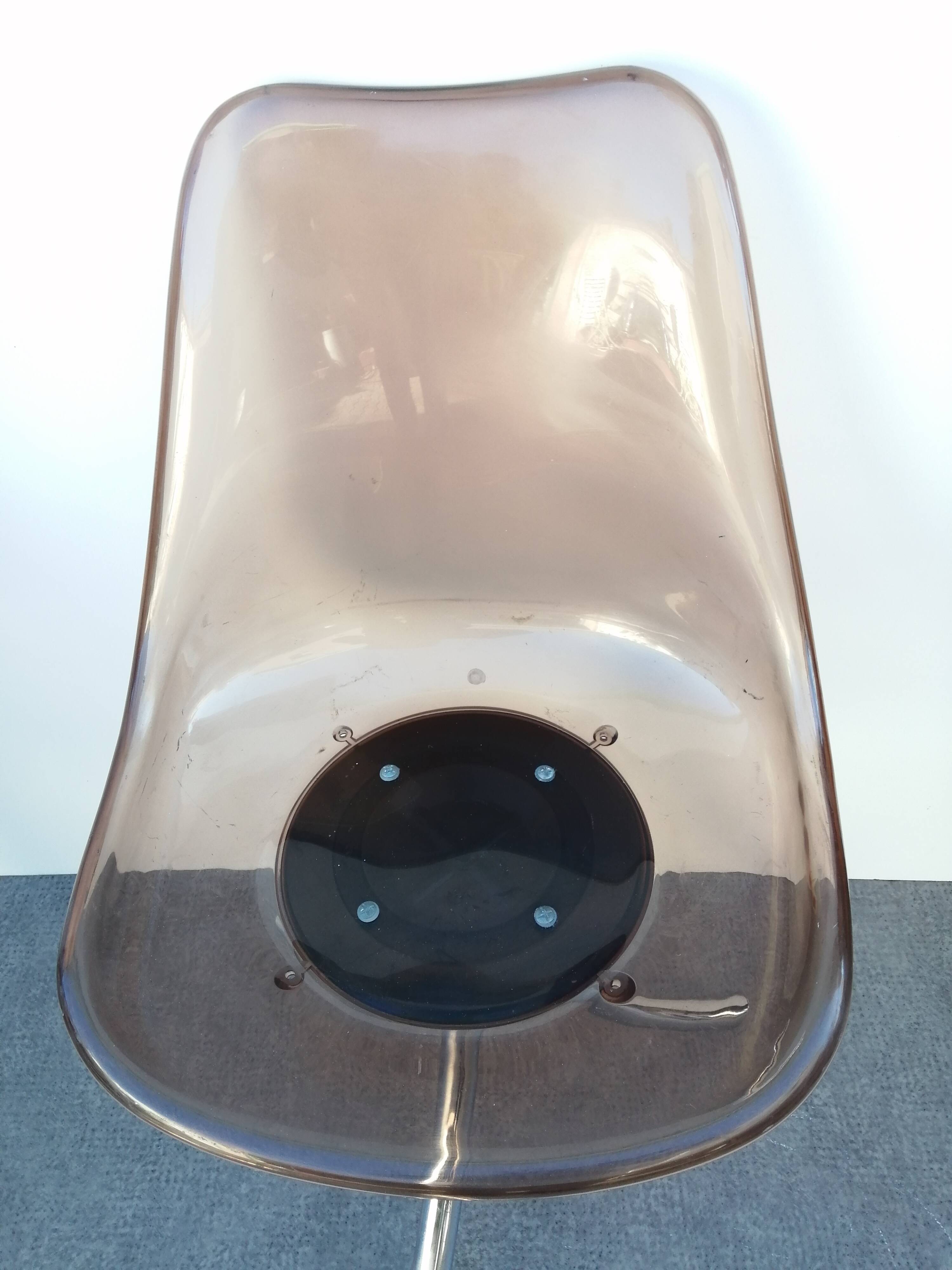 Pair of designer altuglas chairs, chrome base, vintage 1970