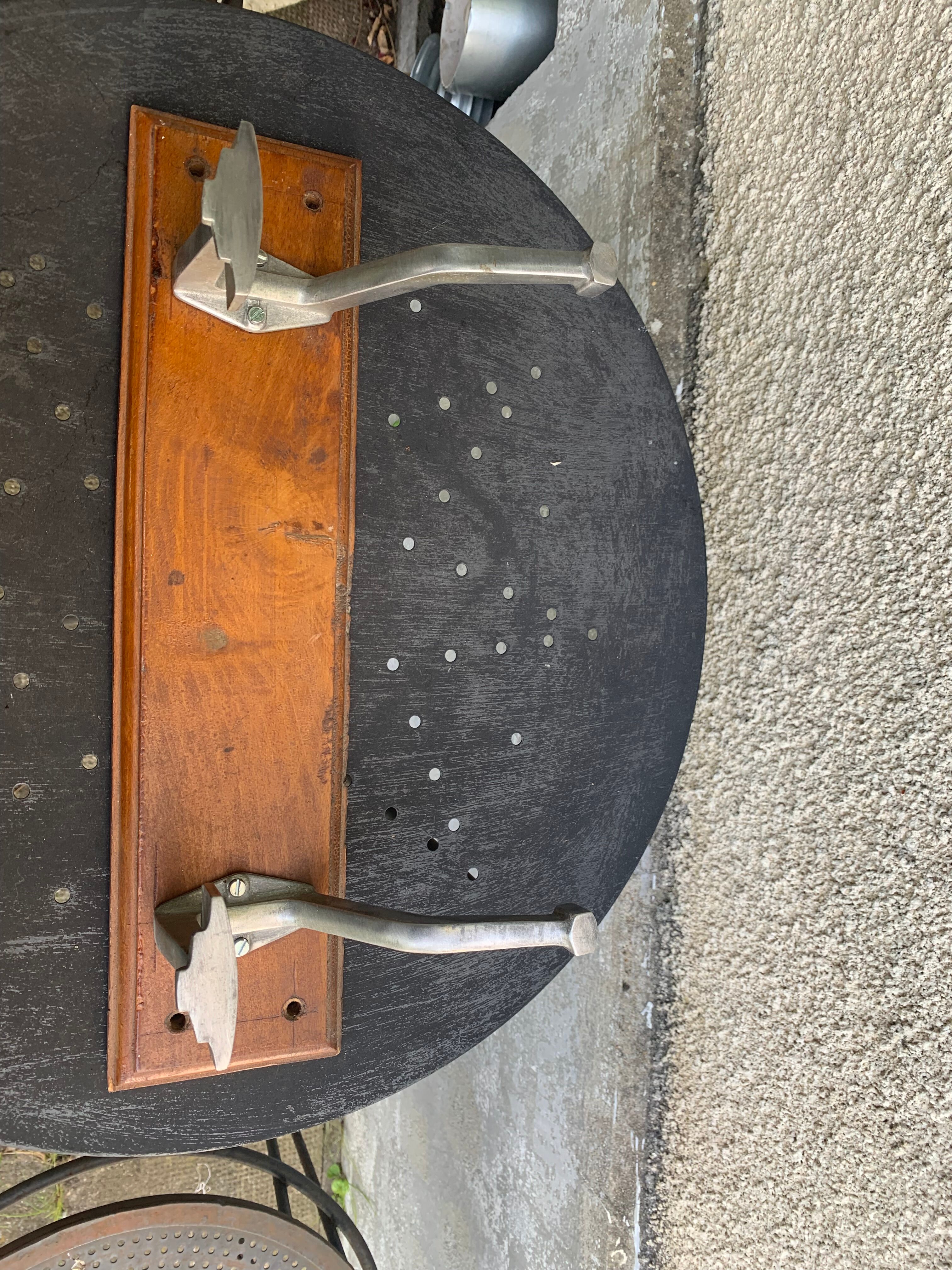 Wall coat rack two old metal hooks on vintage varnished wood