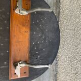 Wall coat rack two old metal hooks on vintage varnished wood