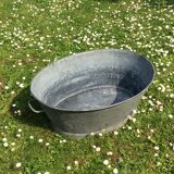Old zinc basin oval shape with two handles
