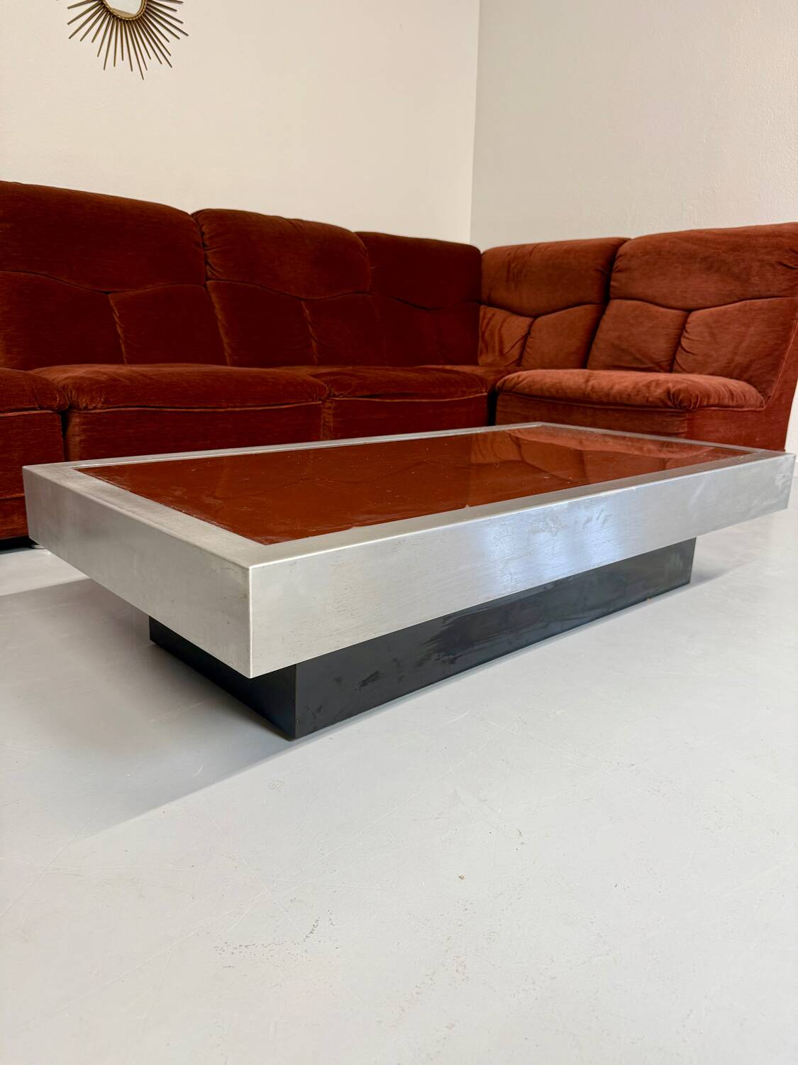 Ancienne table basse verre et chrome design italien des années 70 vintage