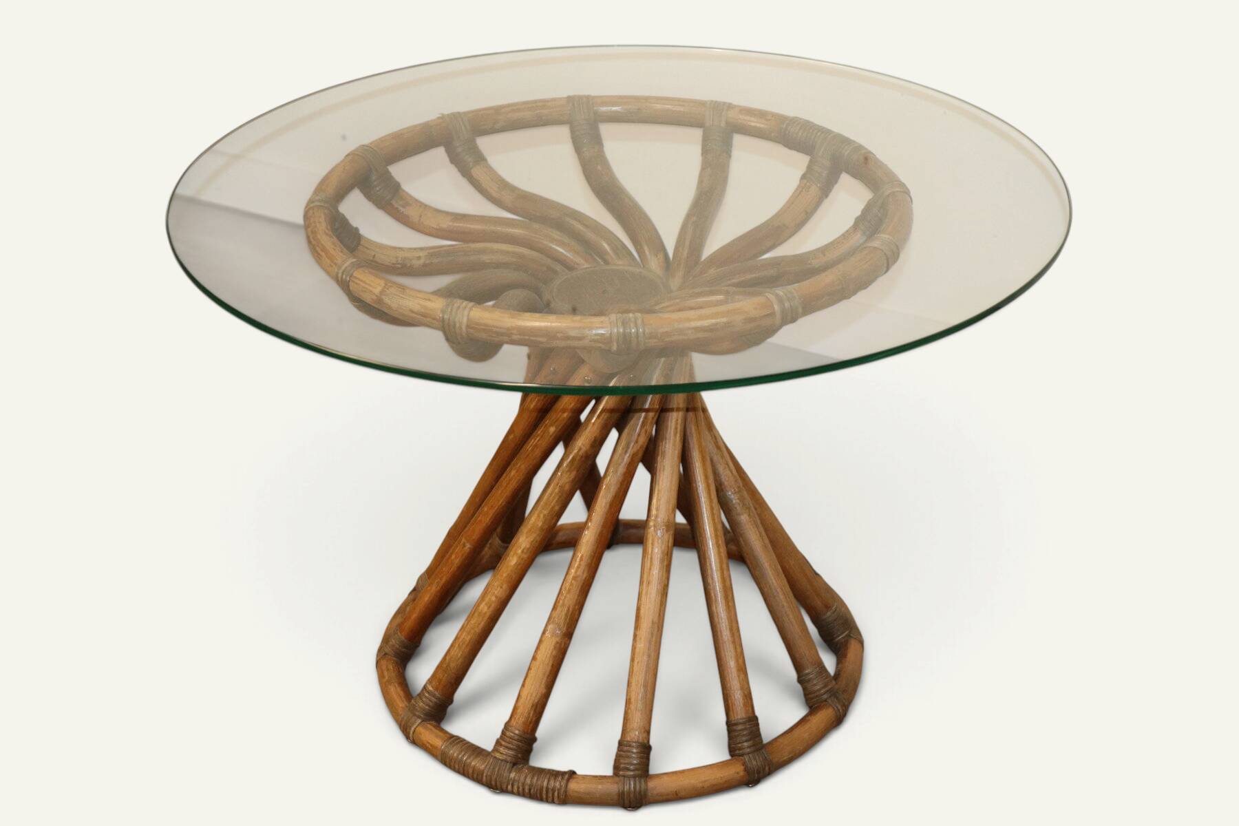 Bamboo and glass table by Bernard Govin – Eguizier edition, 1970