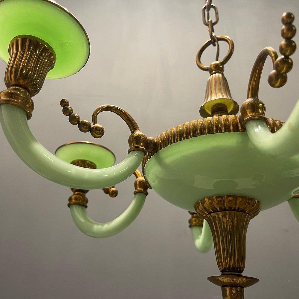 Art Deco Italian Green Opaline Glass Light Pendant