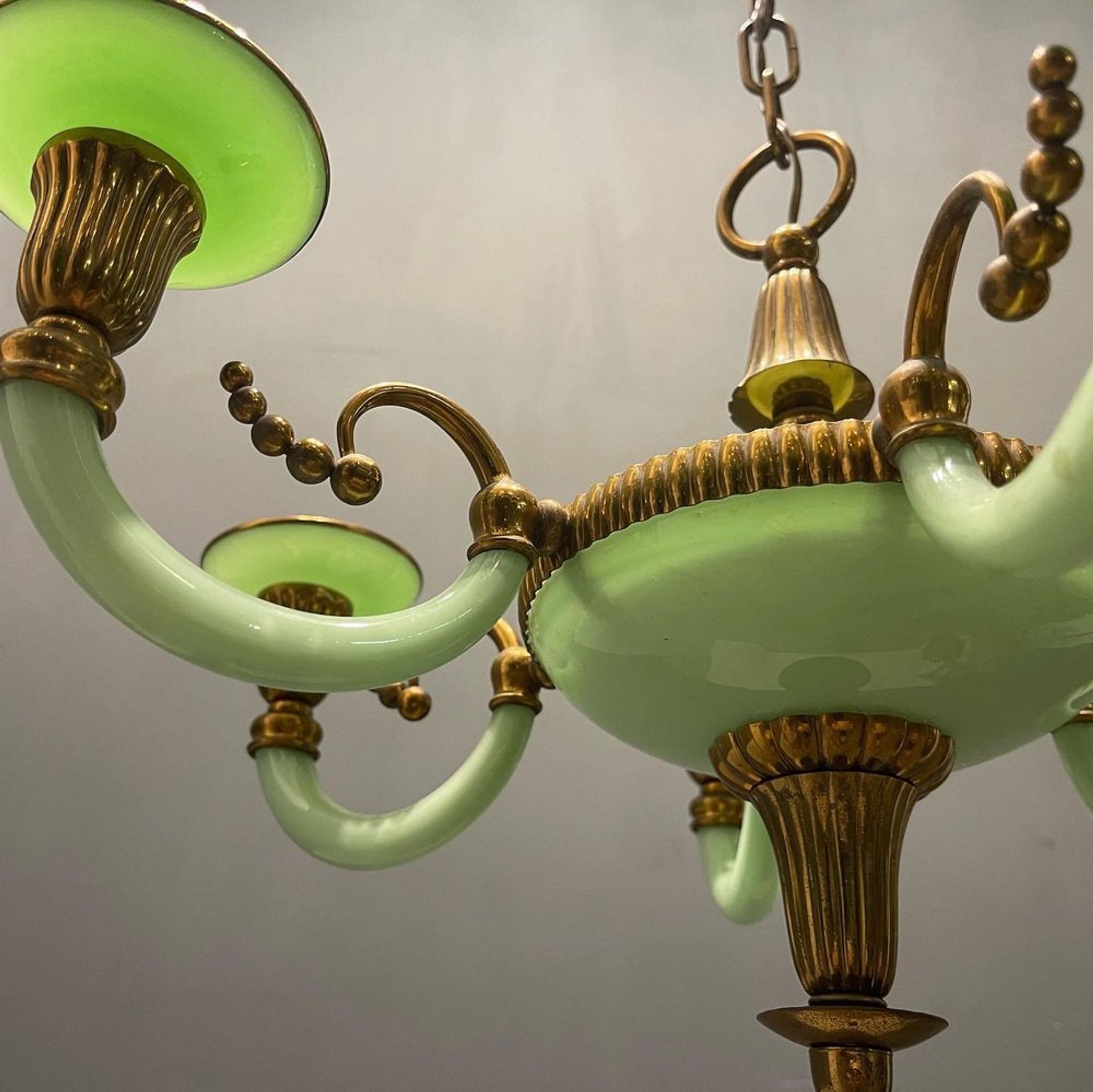 Art Deco Italian Green Opaline Glass Light Pendant