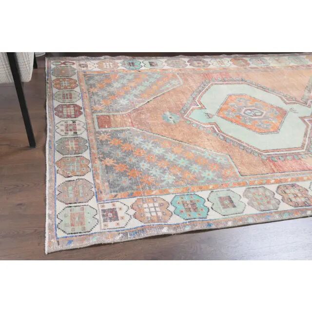1970s Turkish Oushak Handmade Wool Cotton Orange Area Rug 127x256