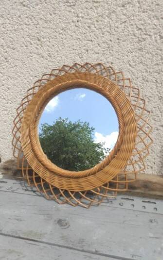Vintage wicker flower mirror