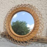 Vintage wicker flower mirror