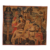 stencil tapestry - Gothic flamboyant falcon hunting scene - 19th century