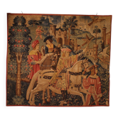 stencil tapestry - Gothic flamboyant falcon hunting scene - 19th century