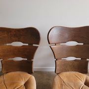 Set of 4 brutalist wooden chairs
