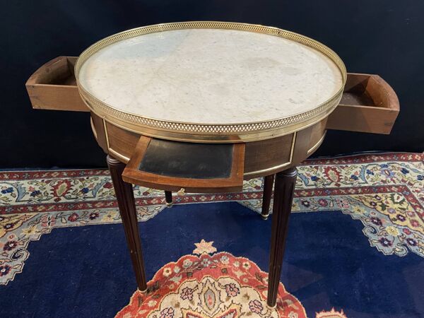 Table bouillotte de style Louis XVI guéridon en acajou plateau marbre blanc