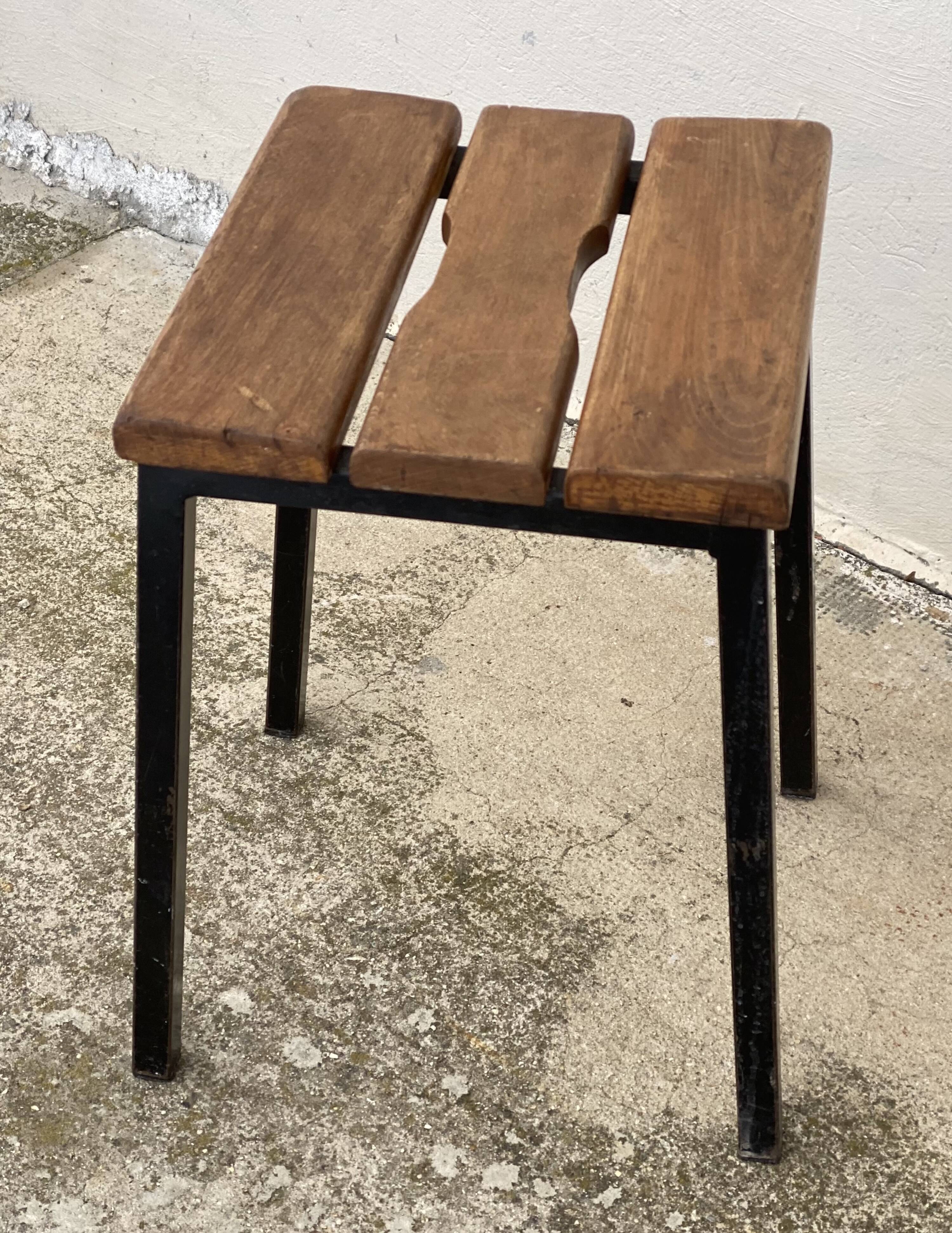 Vintage 1950s iron and wood stool