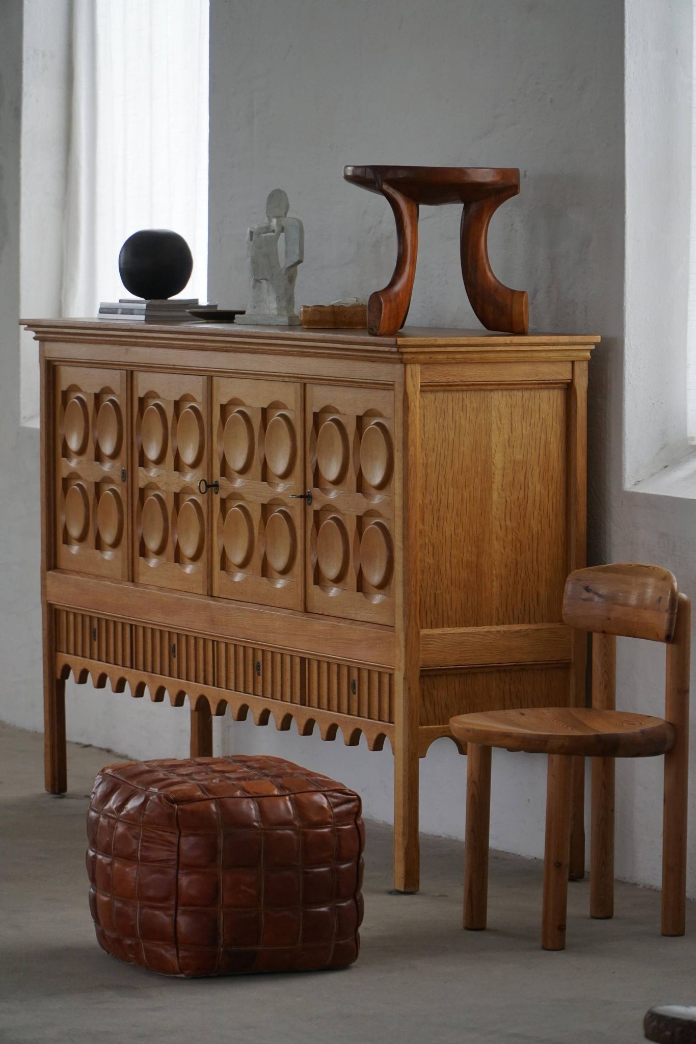 Oromo stool from mid-20th century Africa, hand-carved wood, tribal style.