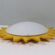 Vintage "sun" ceiling light Massive Belgium in opaline glass and lacquered wood.