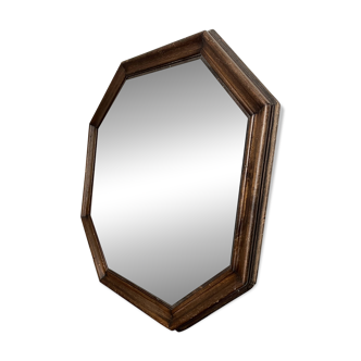 Miroir octogonal ancien en bois