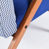 Original armchair compas, pied de poule, blue velvet, 1960s, restored