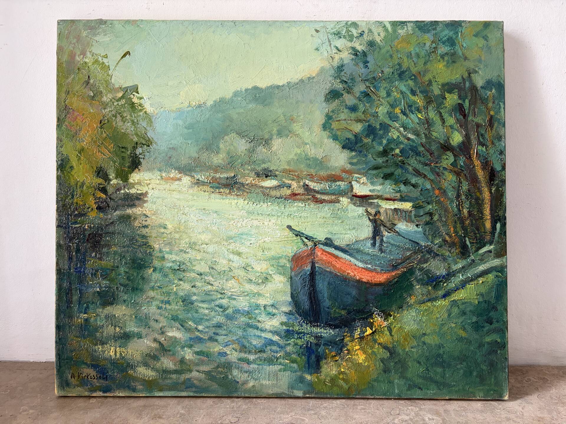 Banks of the Seine at Bougival, oil on canvas signed