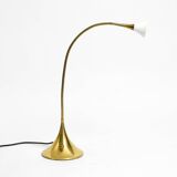 1980s brass halogen table lamp by Florian Schulz model Esa with gooseneck