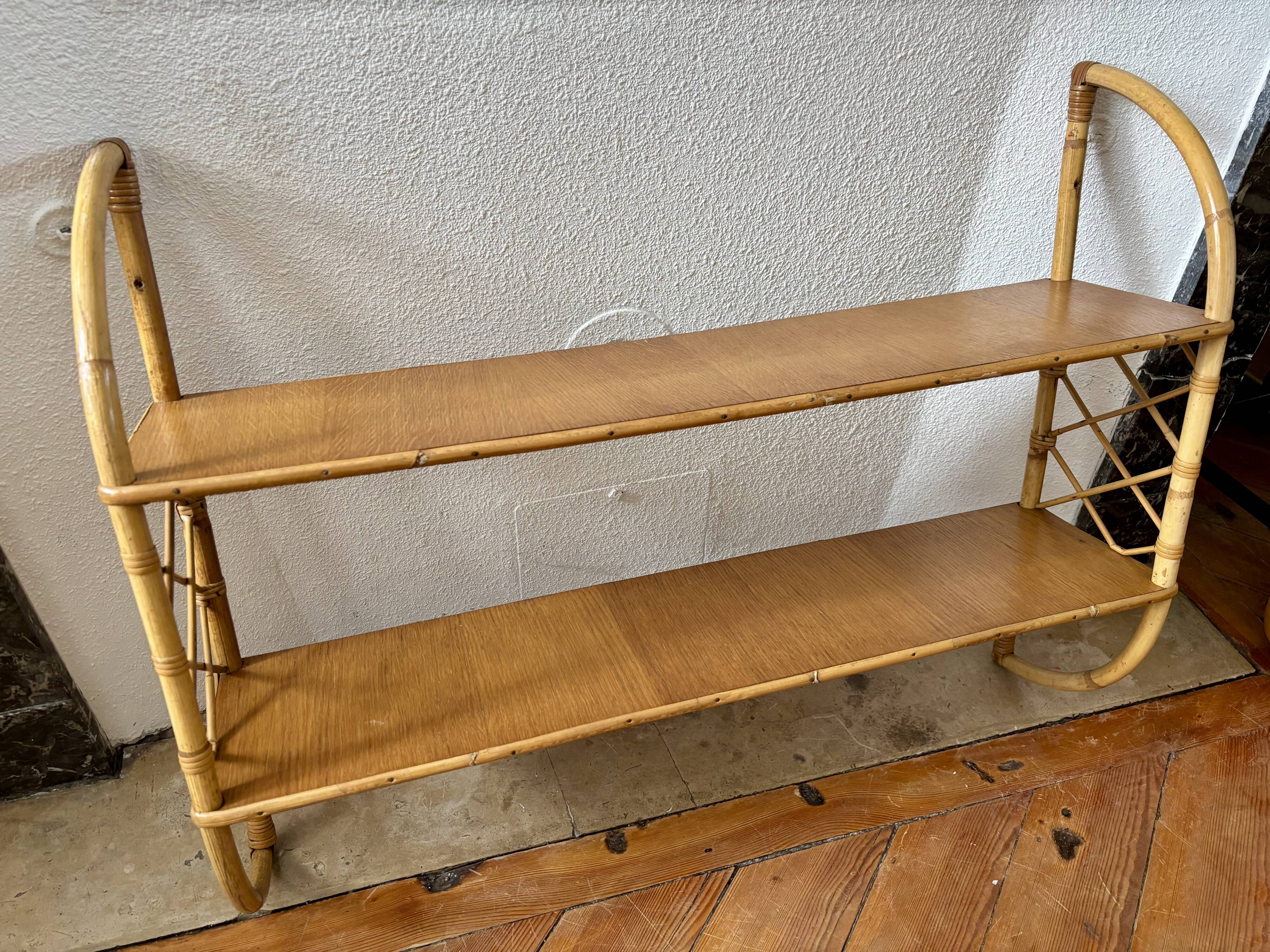 Vintage 1960s rattan wall shelf
