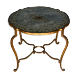 Gueridon 1940 french work ironwork doree plateau eglomise