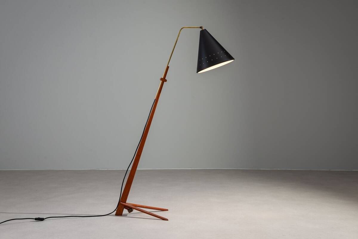 Lampe sur pied Nigel Walters en noir et teck, Hagoort, Pays-Bas, 1958