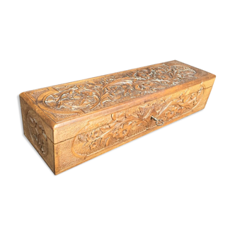 Wooden box or jewelry box carved floral black forest decoration