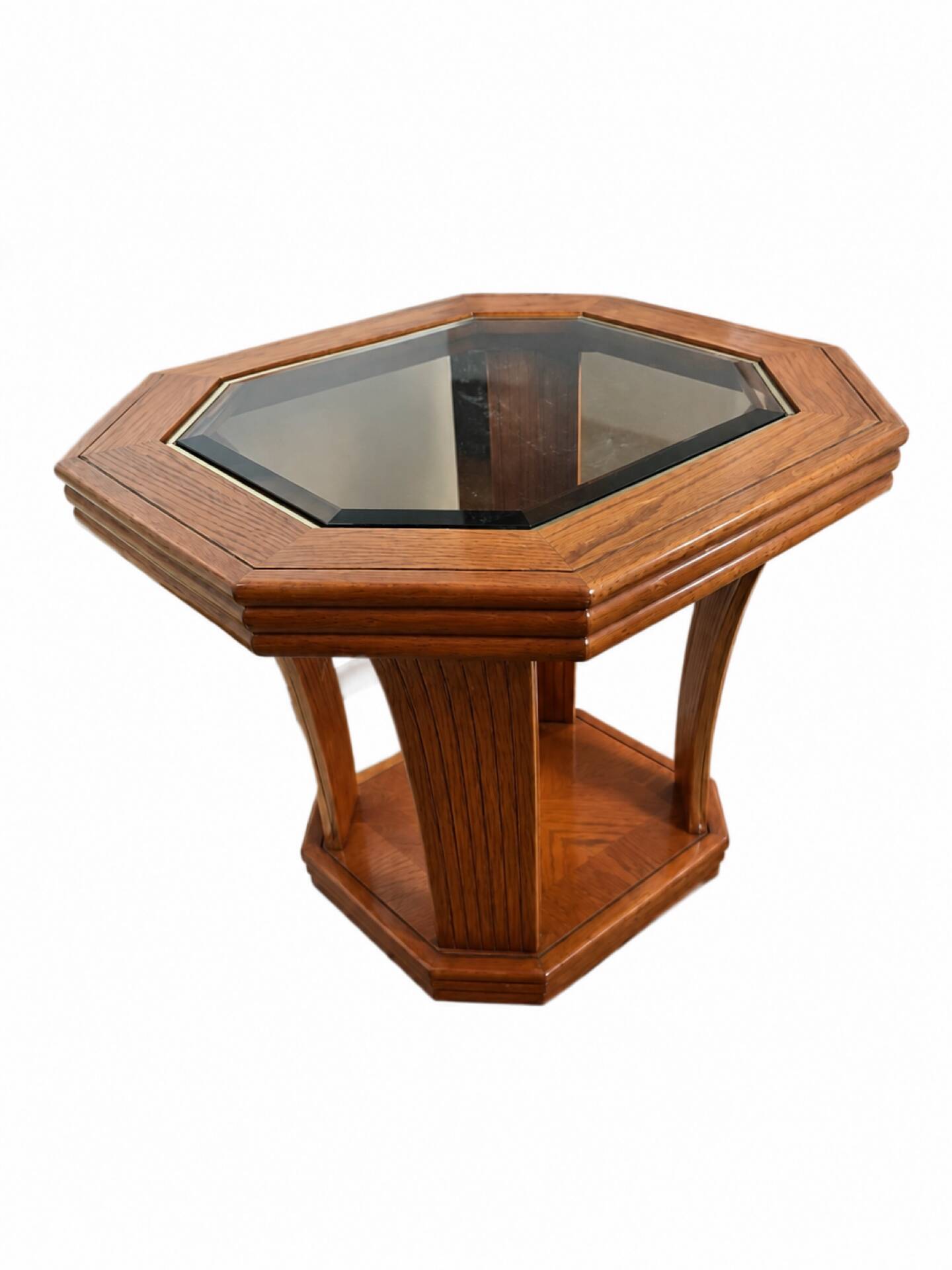 Octagonal side table in oak and glass – Art Deco style