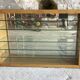 Large pharmacy wall display case in light oak - vintage 1960
