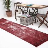 3x11 Shade Of Wine Red Handmade Turkish Vintage Runner Rug