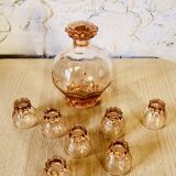Vintage pink glass liqueur set