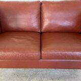 VINTAGE DANISH MID CENTURY DARK COGNAC LEATHER 2 SEATER STOUBY SOFA