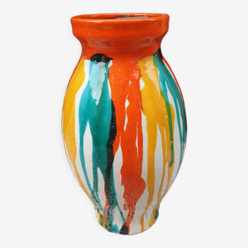 Vase années 1960 céramique émaillée multicolore