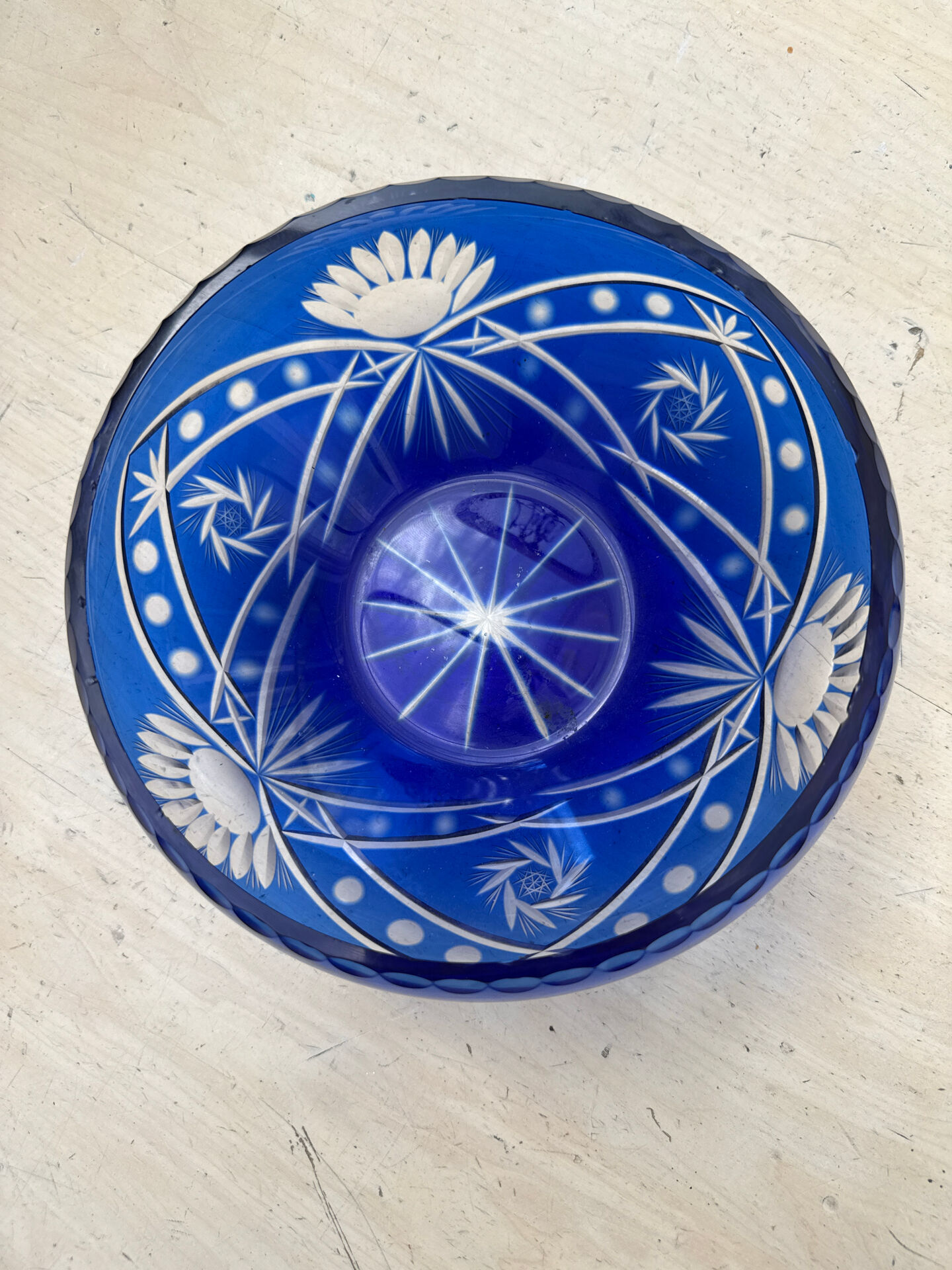 Kobalt blauwe kristallen fruitschaal