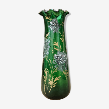 Green enameled glass vase