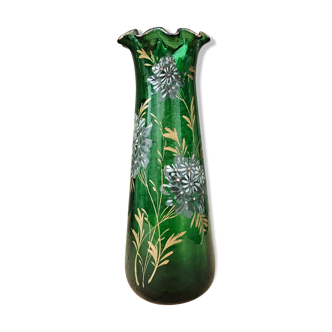 Green enameled glass vase