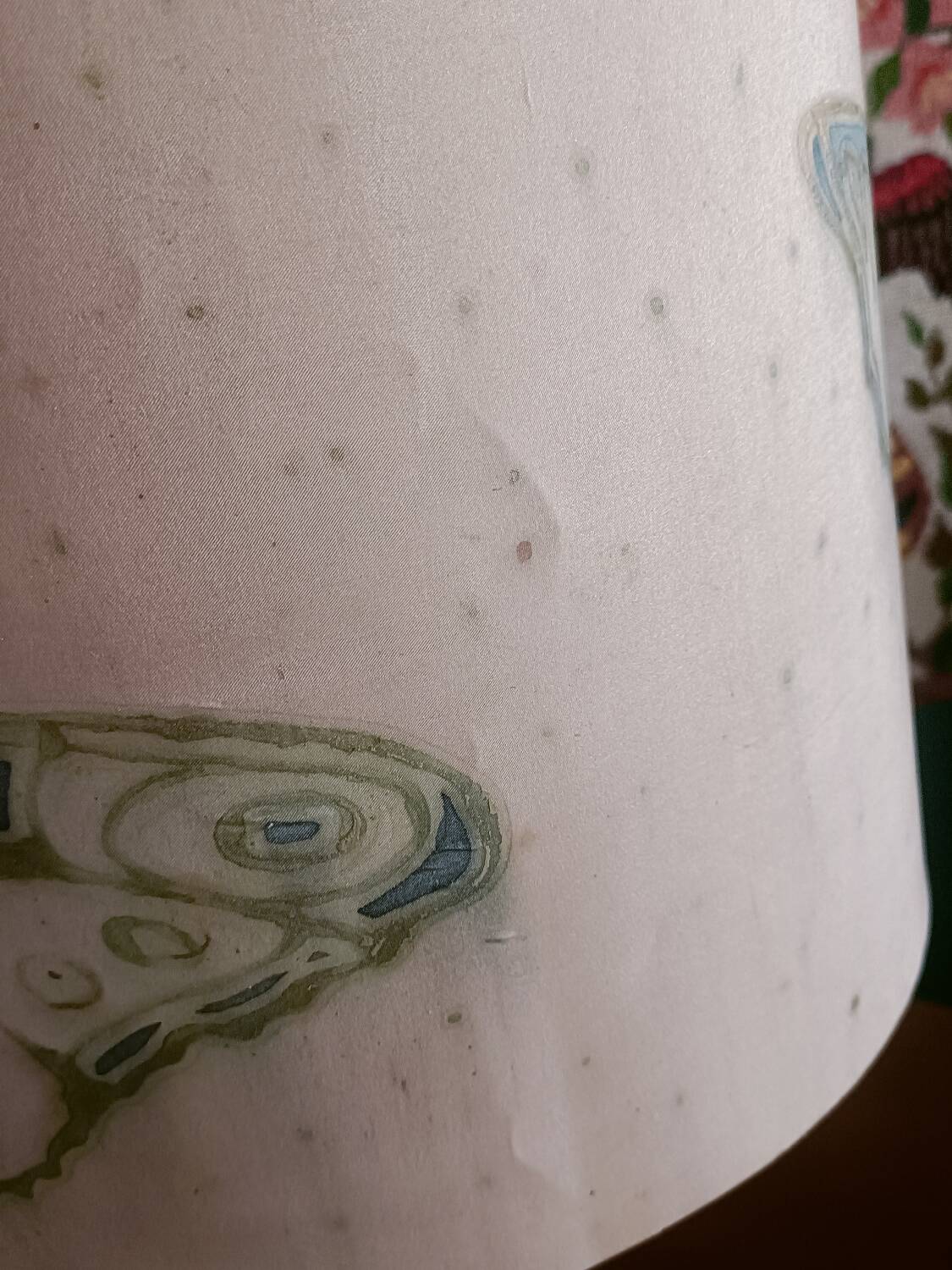 Turned wood lamp and silk lampshade