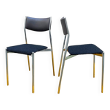 Paire de chaises modernistes vintage en chrome, skaï et laine