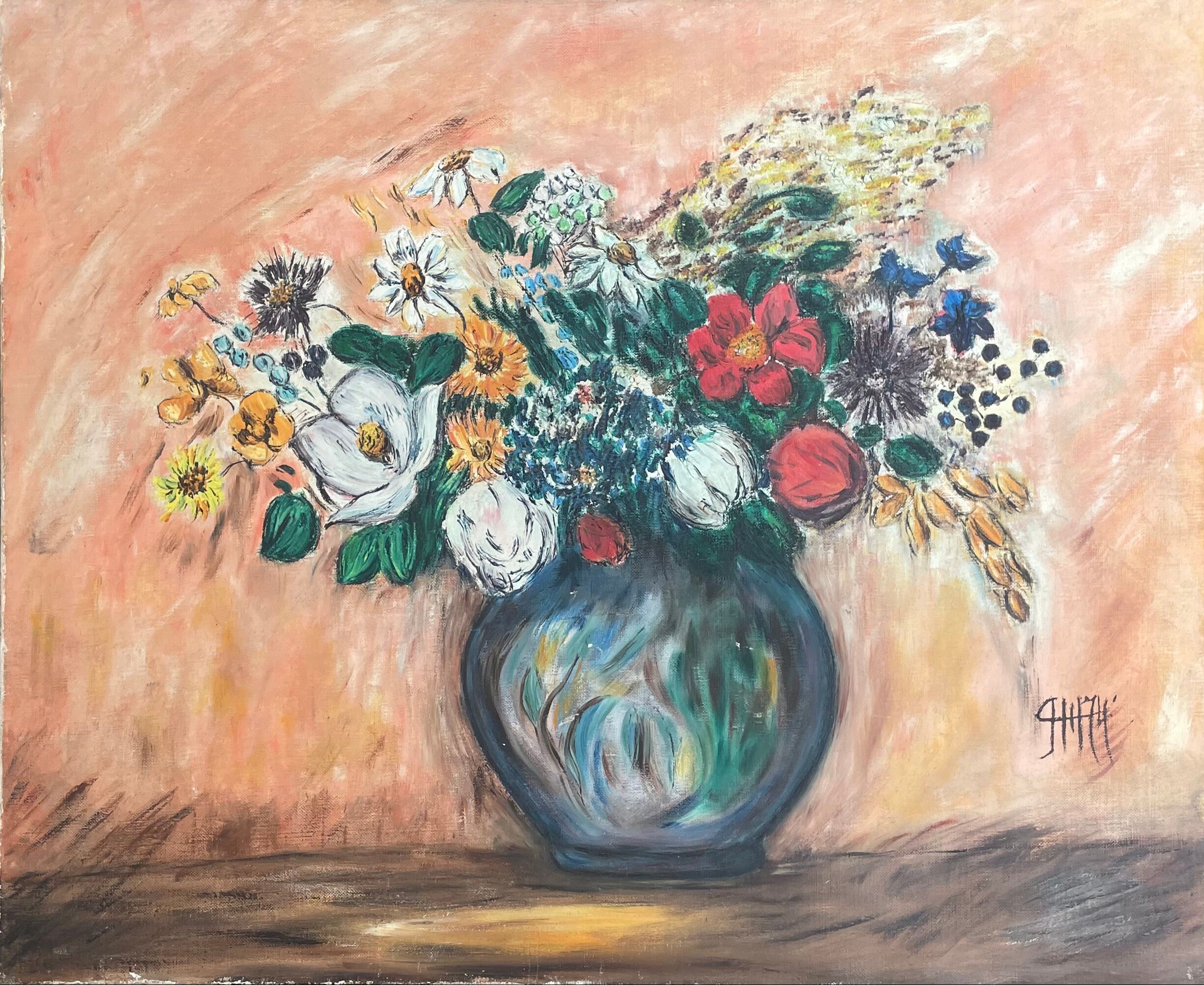 Table painting old still life with flowers