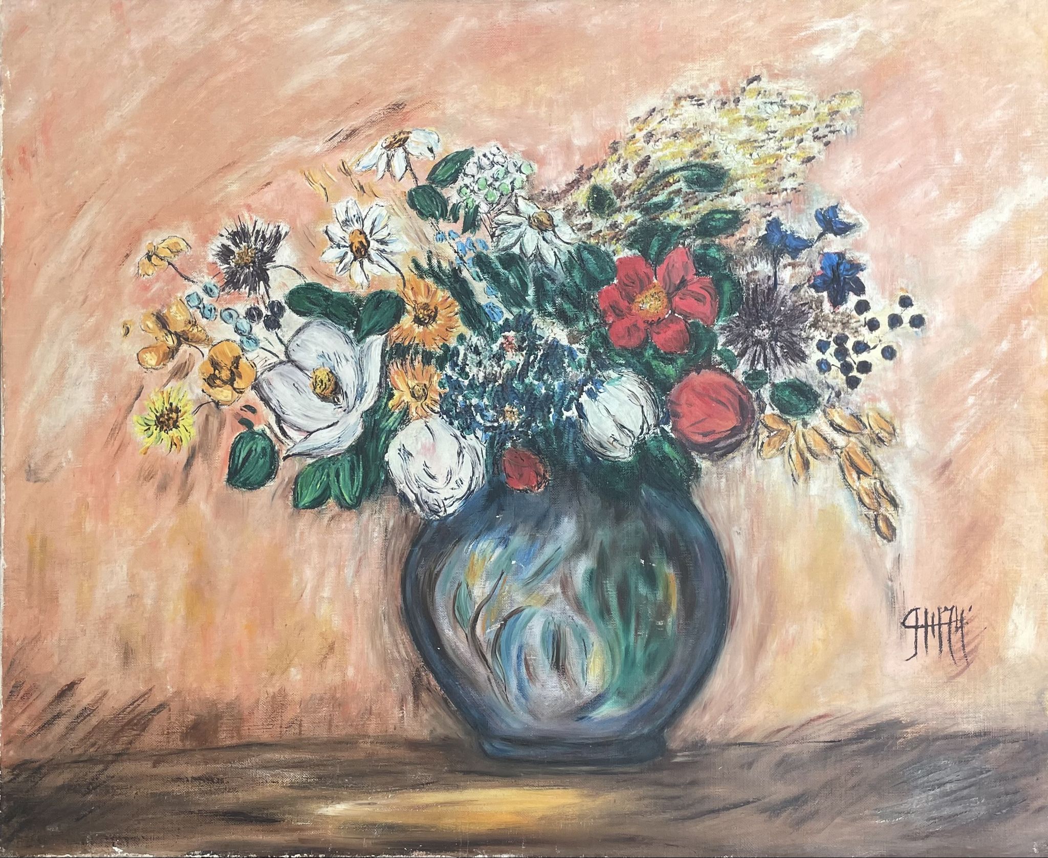 Tableau peinture ancienne nature morte aux fleurs