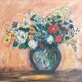 Table painting old still life with flowers
