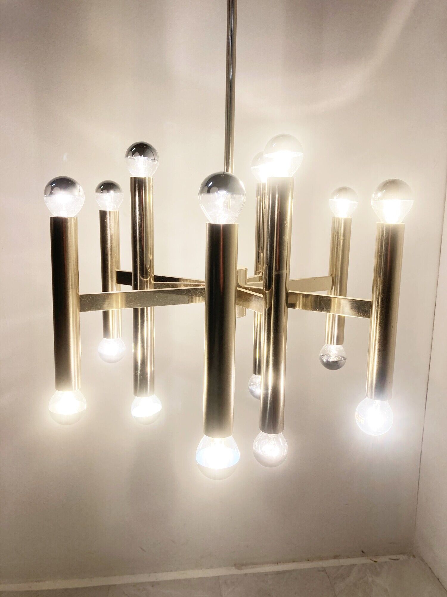 Vintage Sciolari candle chandelier made from chrome, 1970s