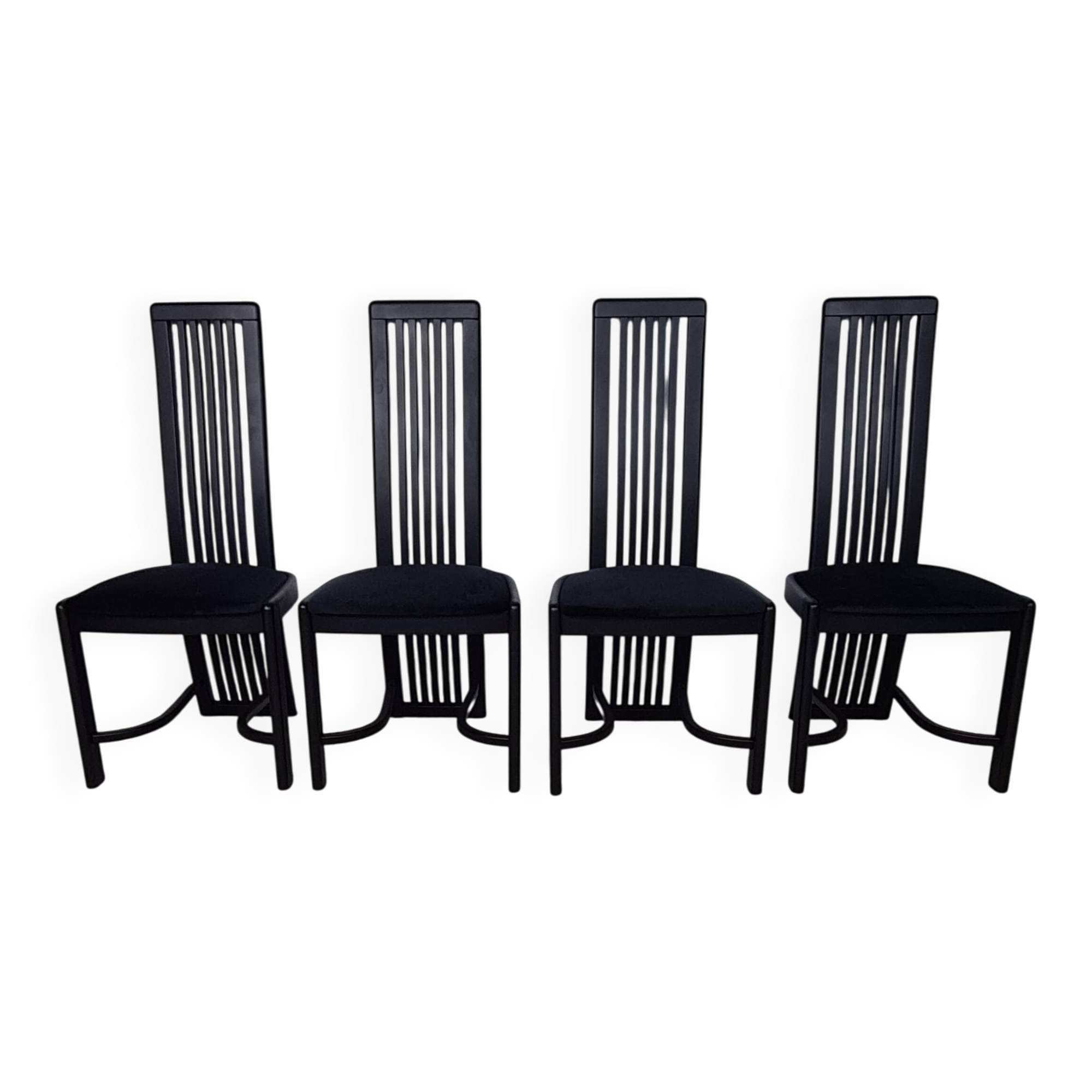 Set of four high "Slat back" chairs - Italian design 1980s