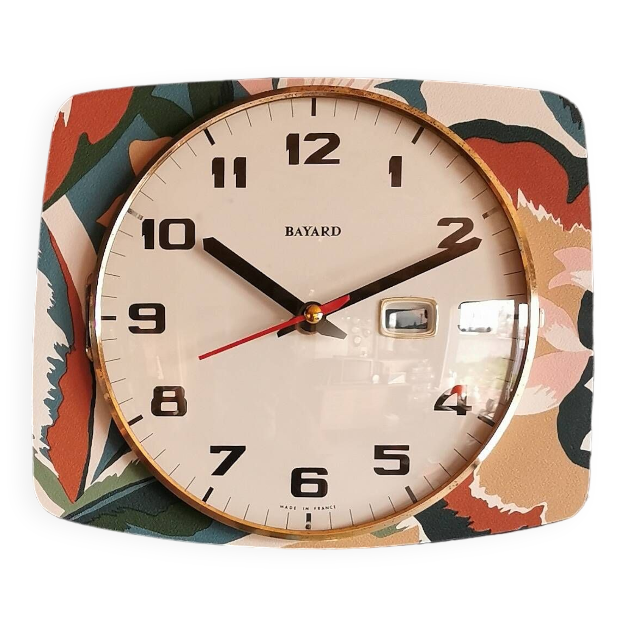 Vintage rectangular silent wall clock "Bayard terracotta green"