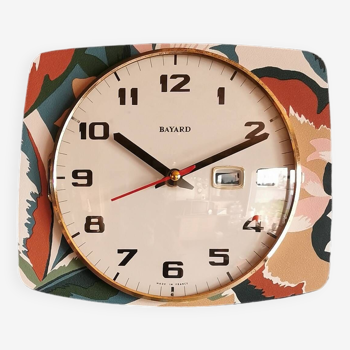 Horloge vintage pendule murale silencieuse rectangulaire "Bayard vert terracotta"