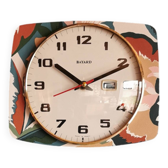 Horloge vintage pendule murale silencieuse rectangulaire "Bayard vert terracotta"