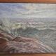 Swedish oil painting, ocean/archipelago motif with pine frame, mid-1900s.